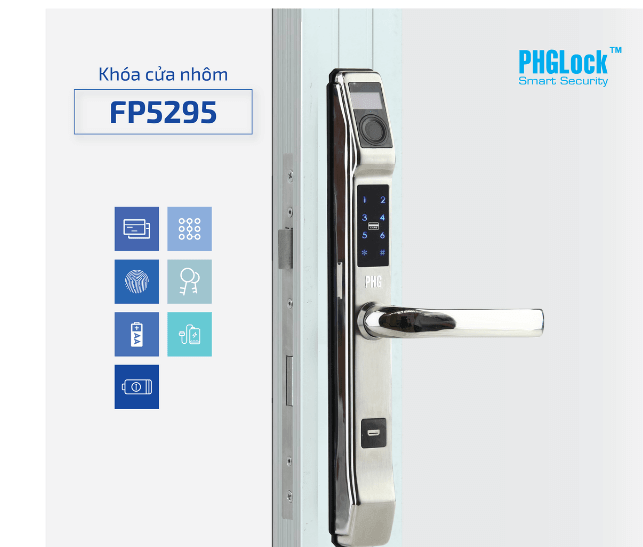 3. Khoá điện tử PHGLock FP5295 lắp đặt trên nhiều loại cửa