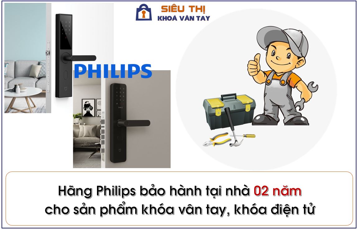 Khóa vân tay Philips được hãng sản xuất bảo hành lâu dài tại nhà