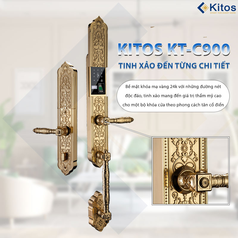Khóa vân tay tân cổ điển Kitos KT-C900 | Mạ vàng 24K