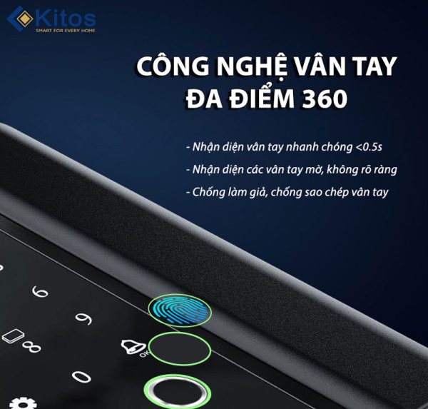 Khoá vân tay cửa kính Kitos KT-GL60