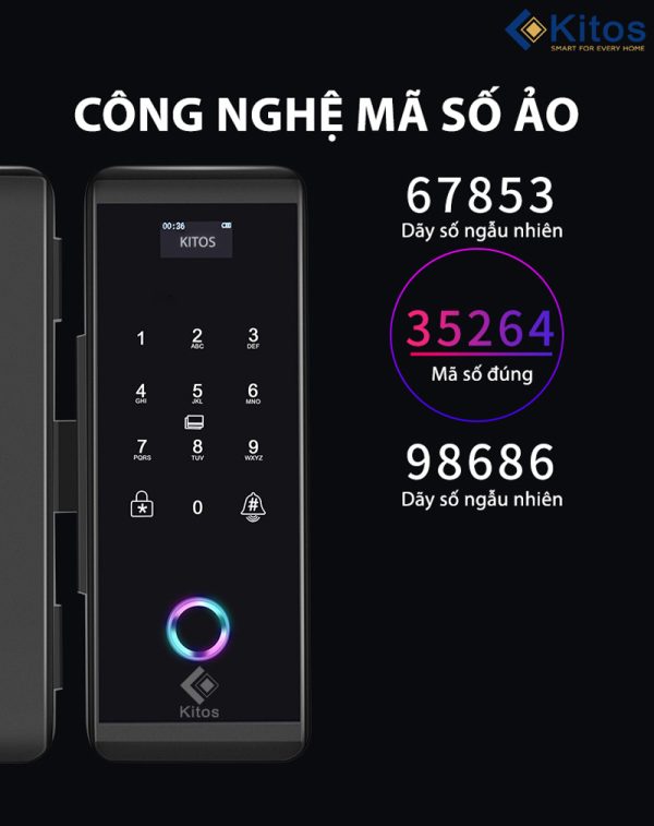 Khoá vân tay cửa kính Kitos KT-GL60